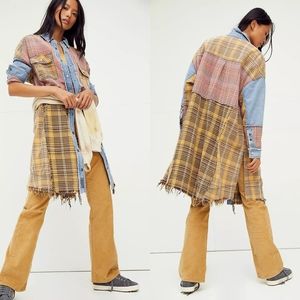 We the Free People Sedona Plaid + denim Duster Jacket Maxi Midi Top Shacket M